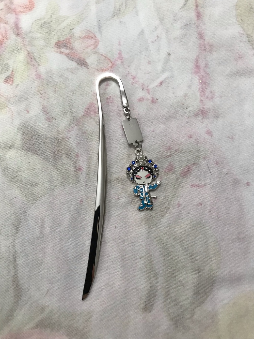 Silver Tone Bookmark with Dangling Chinese Opera Woman Charm